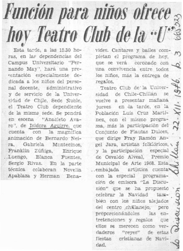1976 - Anacleto Avaro - La Discusión 2 de diciembre - Biblioteca Nacional