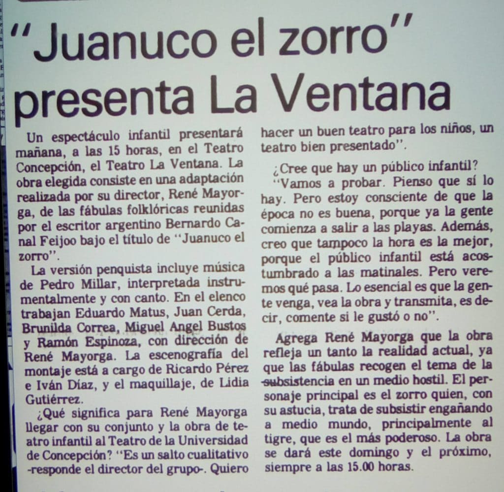 1982 - Juanuco el zorro - El Sur 27 de noviembre