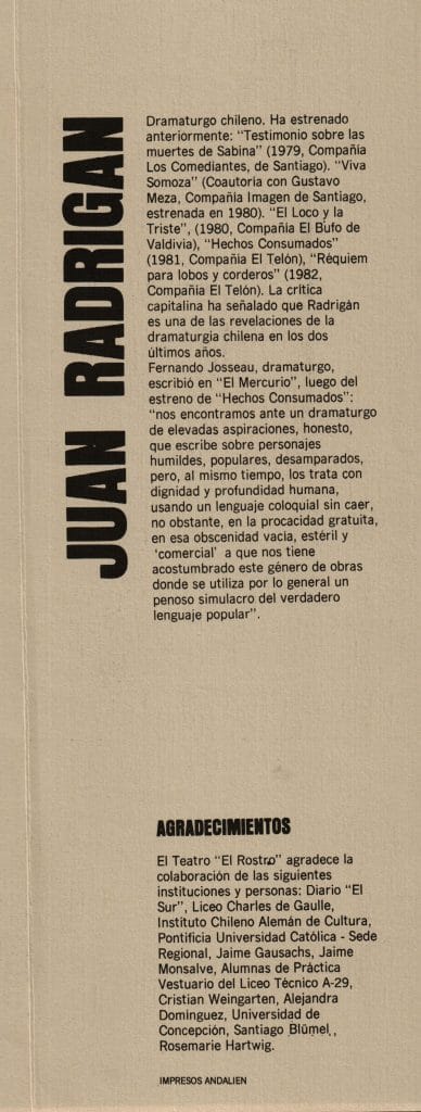 1982 - Las Brutas - Presentación - Gentileza de Compañía de Teatro El Rostro