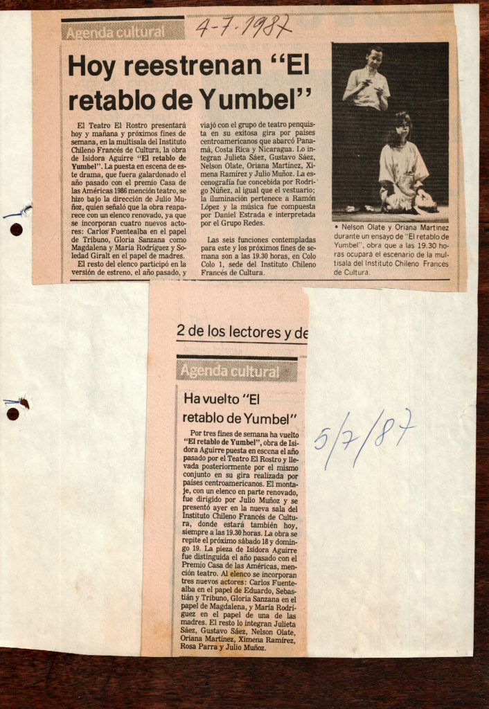 1987 - Retablo de Yumbel - El Sur 4 y 5 de julio - Gentileza de Compañía de Teatro El Rostro