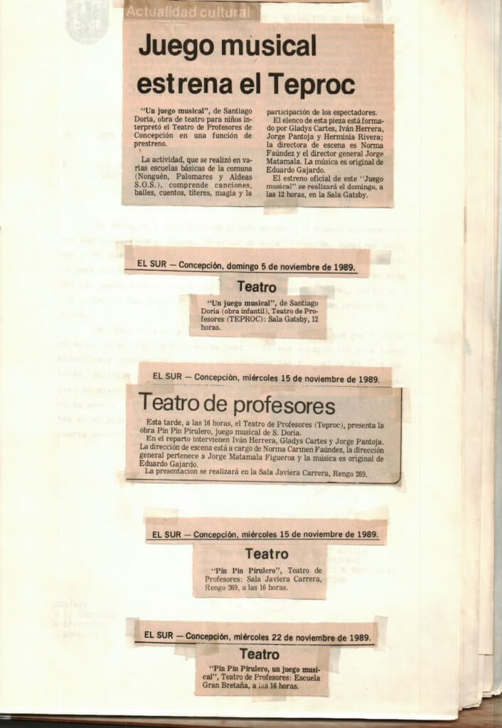 1989 - Pin pin pirulero - El Sur 5-15-22 de noviembre - Gentileza del Colegio de Profesores