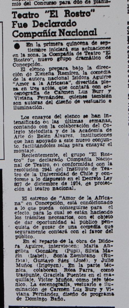 1978 - Teatro el rostro fue declarado compañía nacional - El Sur 1 de septiembre