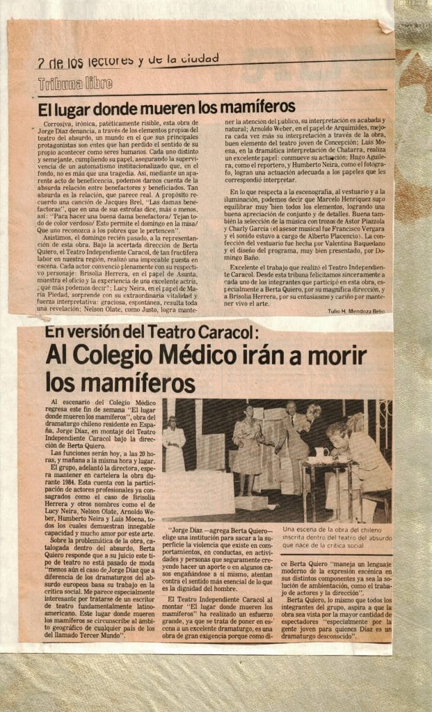 1983 - El lugar donde mueren los mamíferos - El Sur - Gentileza de Berta Quiero