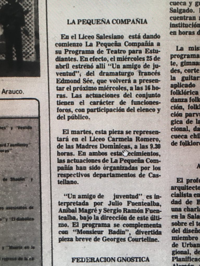 1983 - Taller a cargo de La Pequeña Compañía - El Sur 06 de mayo