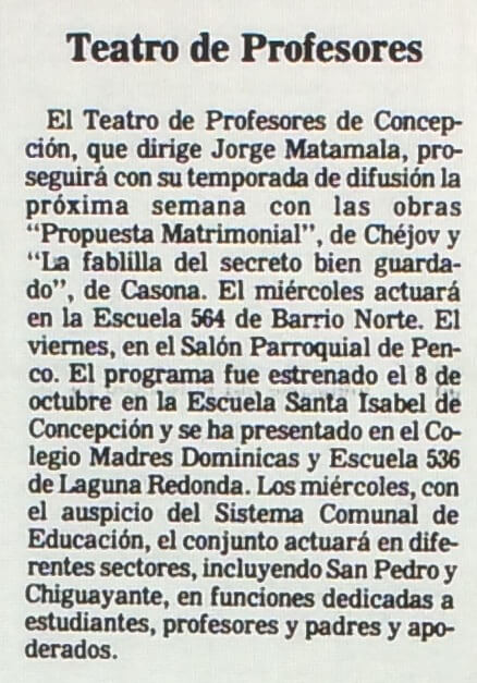 1986 - La propuesta matrimonal - La fablilla del secreto bien guardado - El Sur 26 de octubre