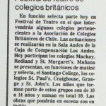 El Sur 1987. Festival de teatro de Colegios británicos en Sala Andes en Concepción